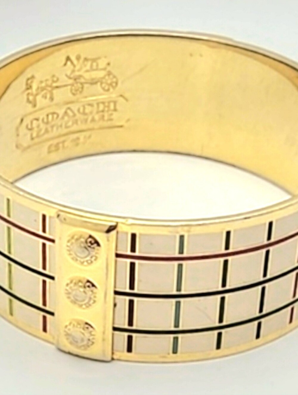 COACH Bracelet Legacy Tattersall Enamel Gold Tone  Multi-Color Size 8"